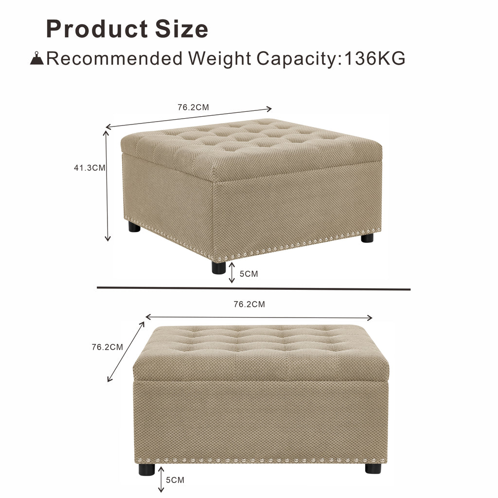 Square tufted storage ottoman camel