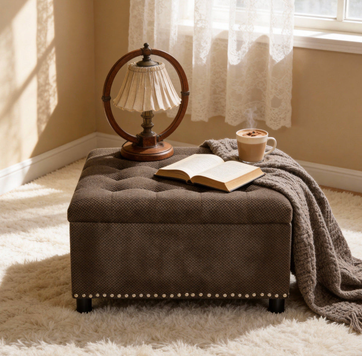 Square tufted storage ottoman coffee
