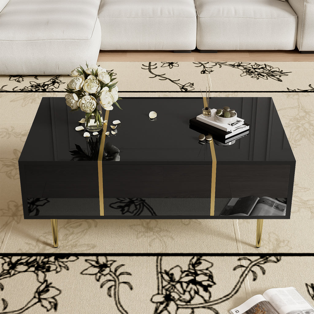 Black Gloss Coffee Table with Gold Trim