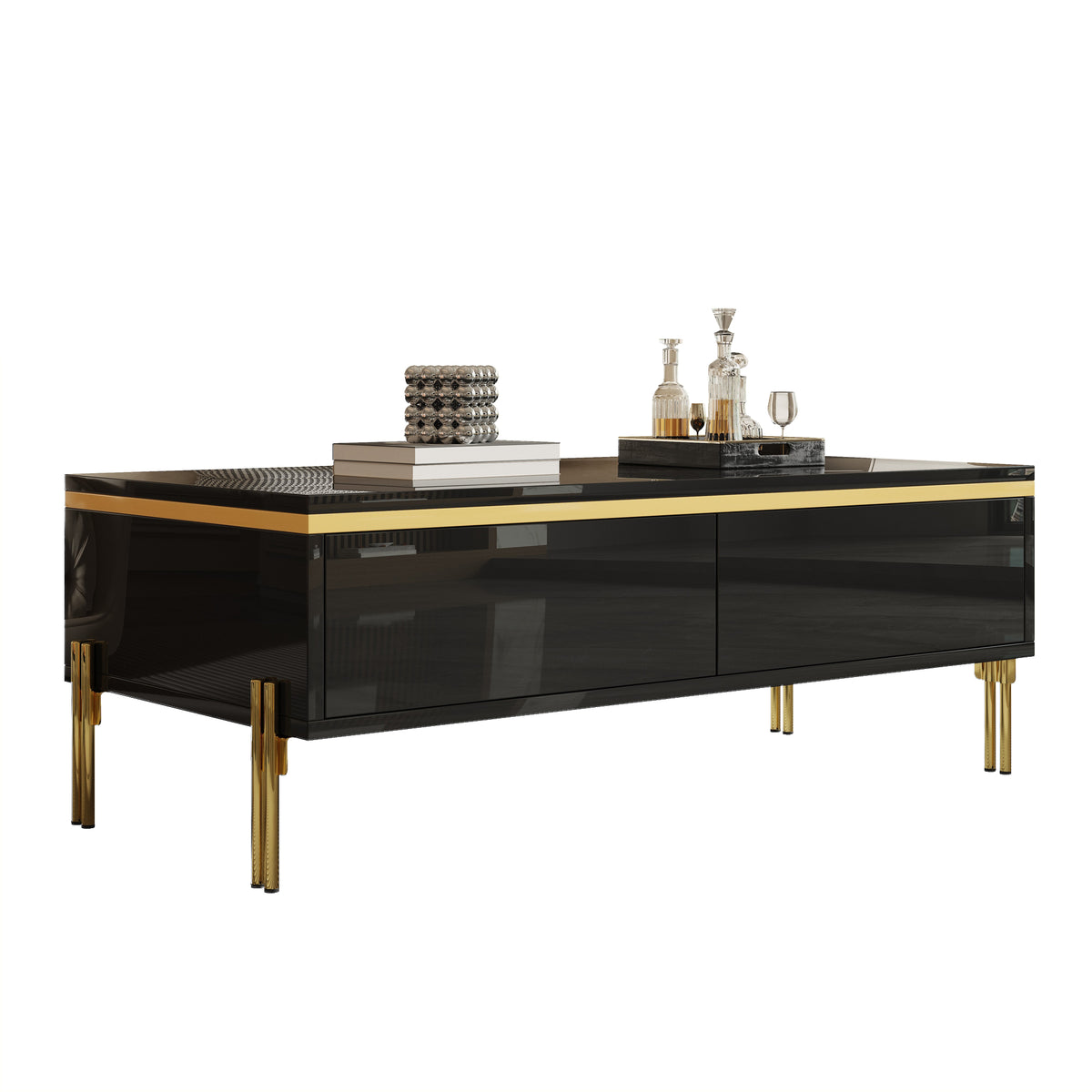 Black Gloss Coffee Table with Gold Lines