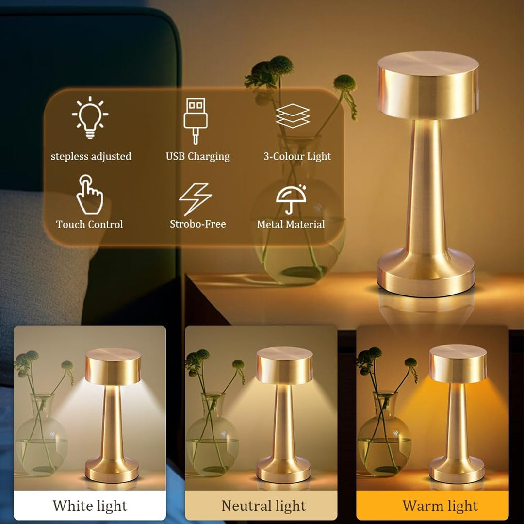 Gold cordless touch table lamp