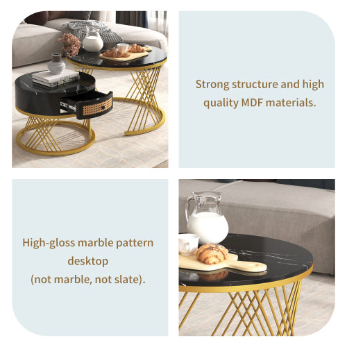 Round Nesting Coffee Tables – Marble Effect & Gold
