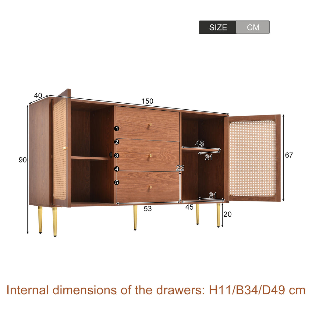 Rattan Sideboard – Walnut, 150cm