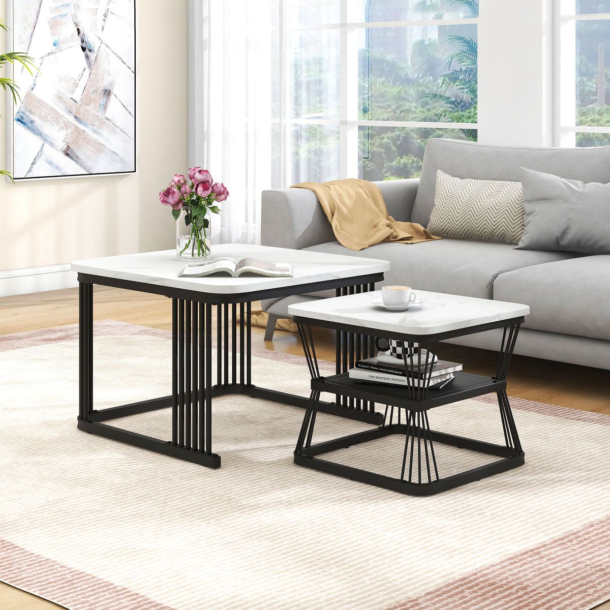 Marble-Effect Nesting Coffee Tables – Set of 2