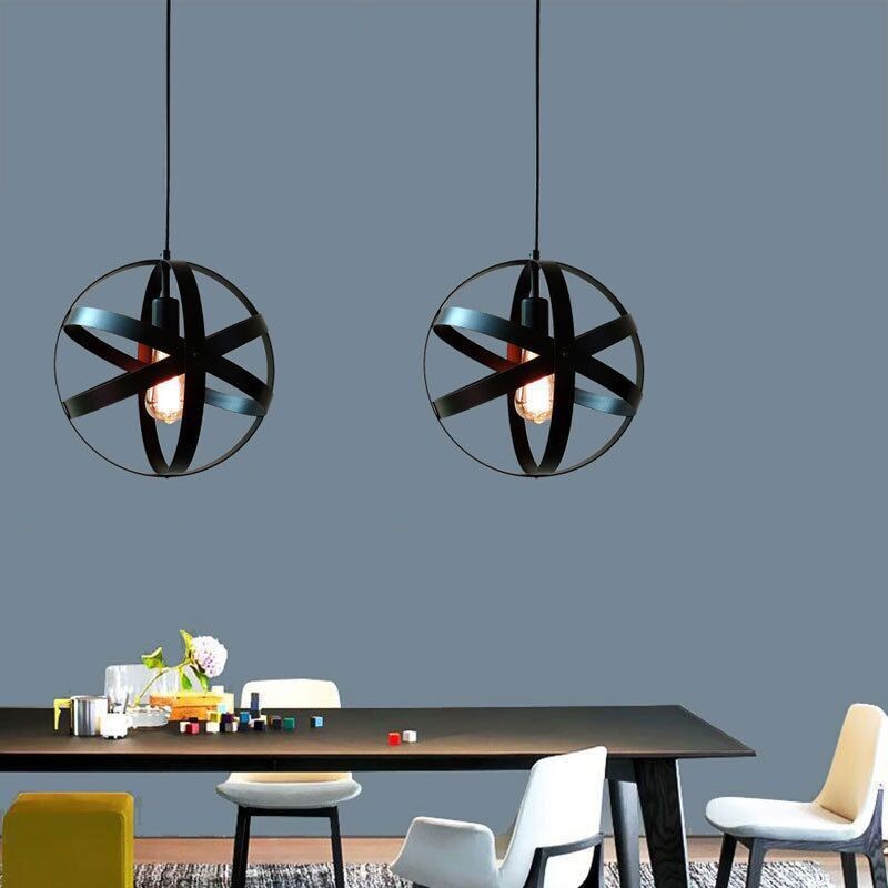 Black industrial orb pendant light