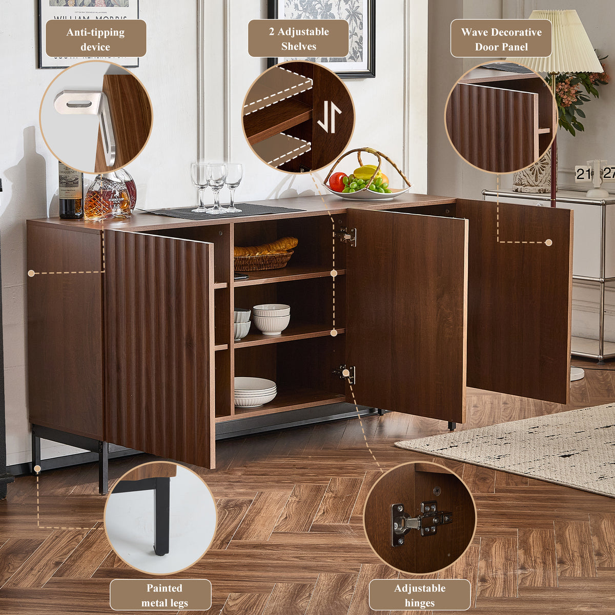 Wave front dark oak sideboard