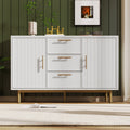White Fluted Sideboard with Gold Handles, 120cm