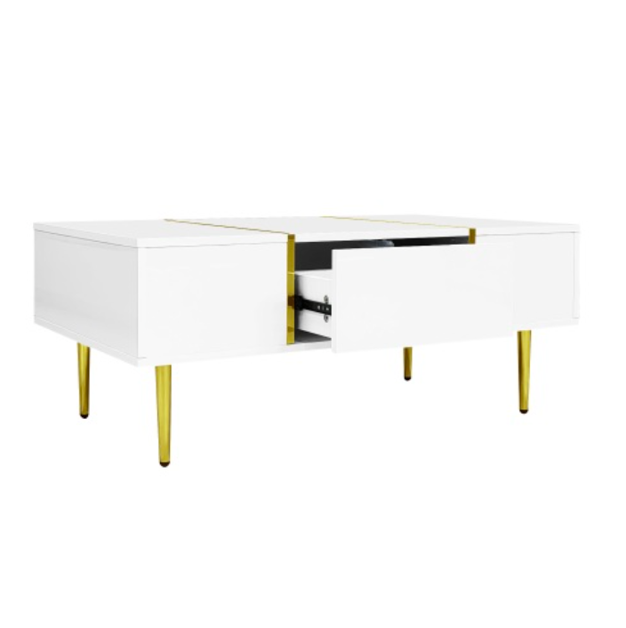 White Gloss Coffee Table with Gold Trim