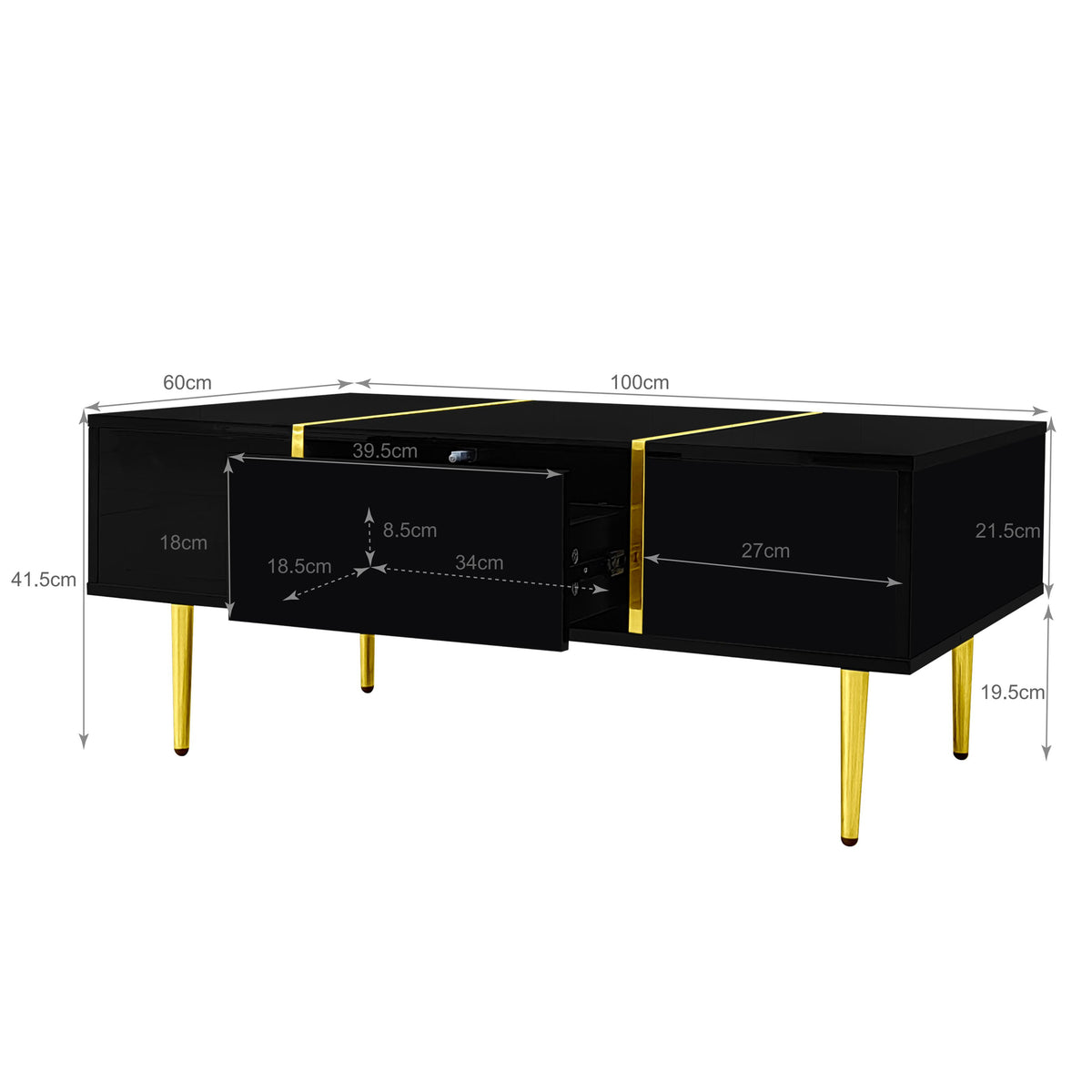Black Gloss Coffee Table with Gold Trim