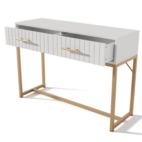 Fluted White Console Table with Gold Frame
