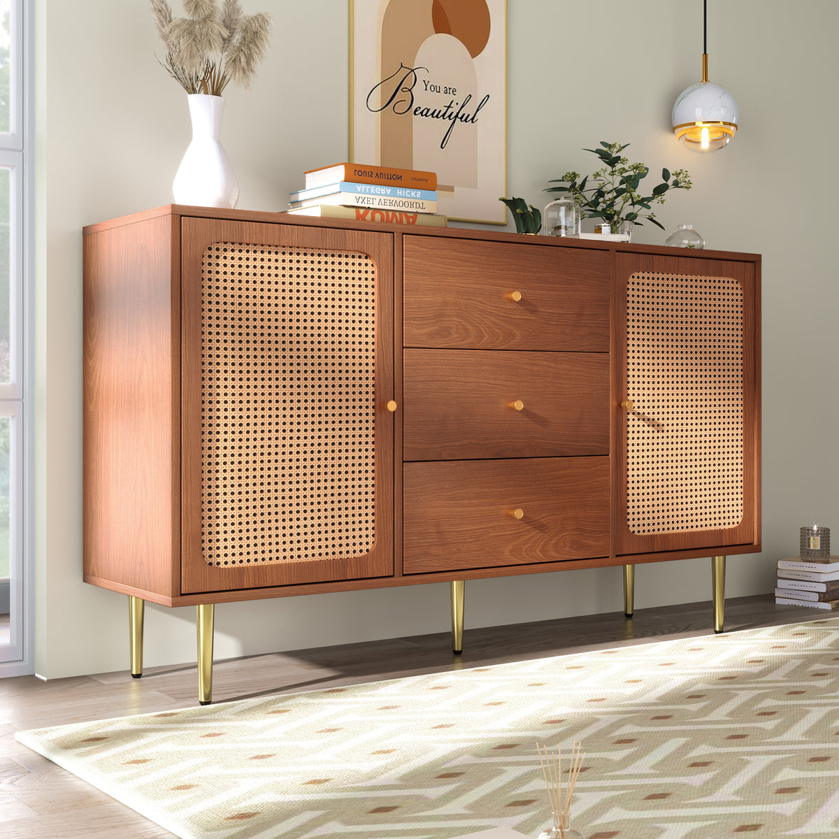 Rattan Sideboard – Walnut, 150cm