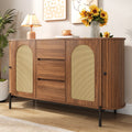 Rattan Sliding-Door Sideboard – Walnut, 140cm