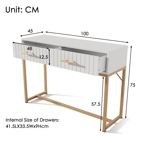Fluted White Console Table with Gold Frame