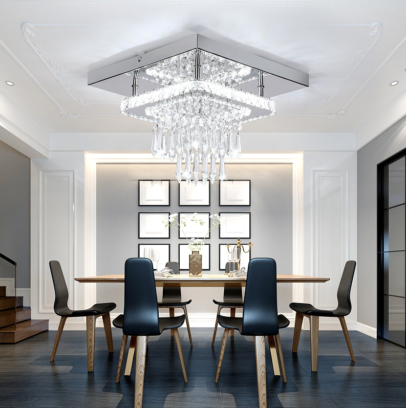 Square crystal flush ceiling light