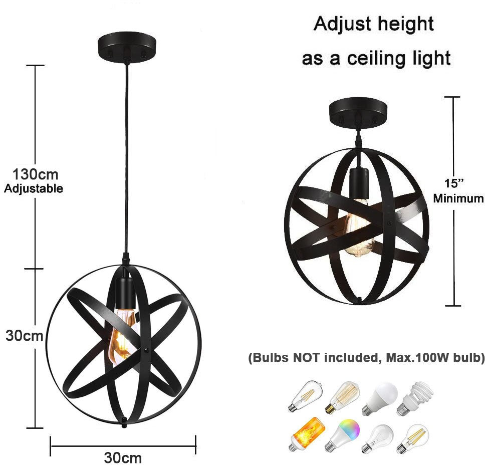 Black industrial orb pendant light