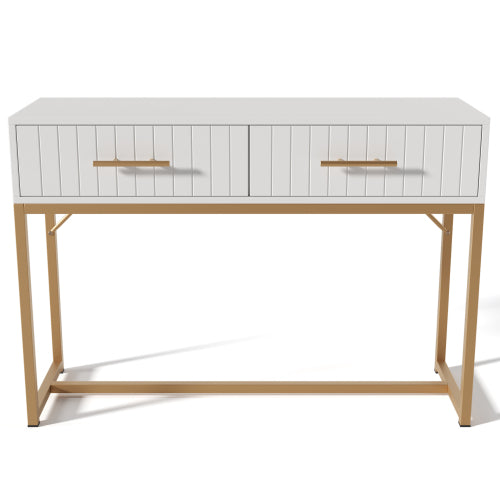 Fluted White Console Table with Gold Frame