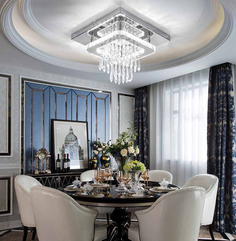 Square crystal flush ceiling light