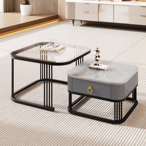 Marble & Gold Nesting Coffee Tables with Drawer
