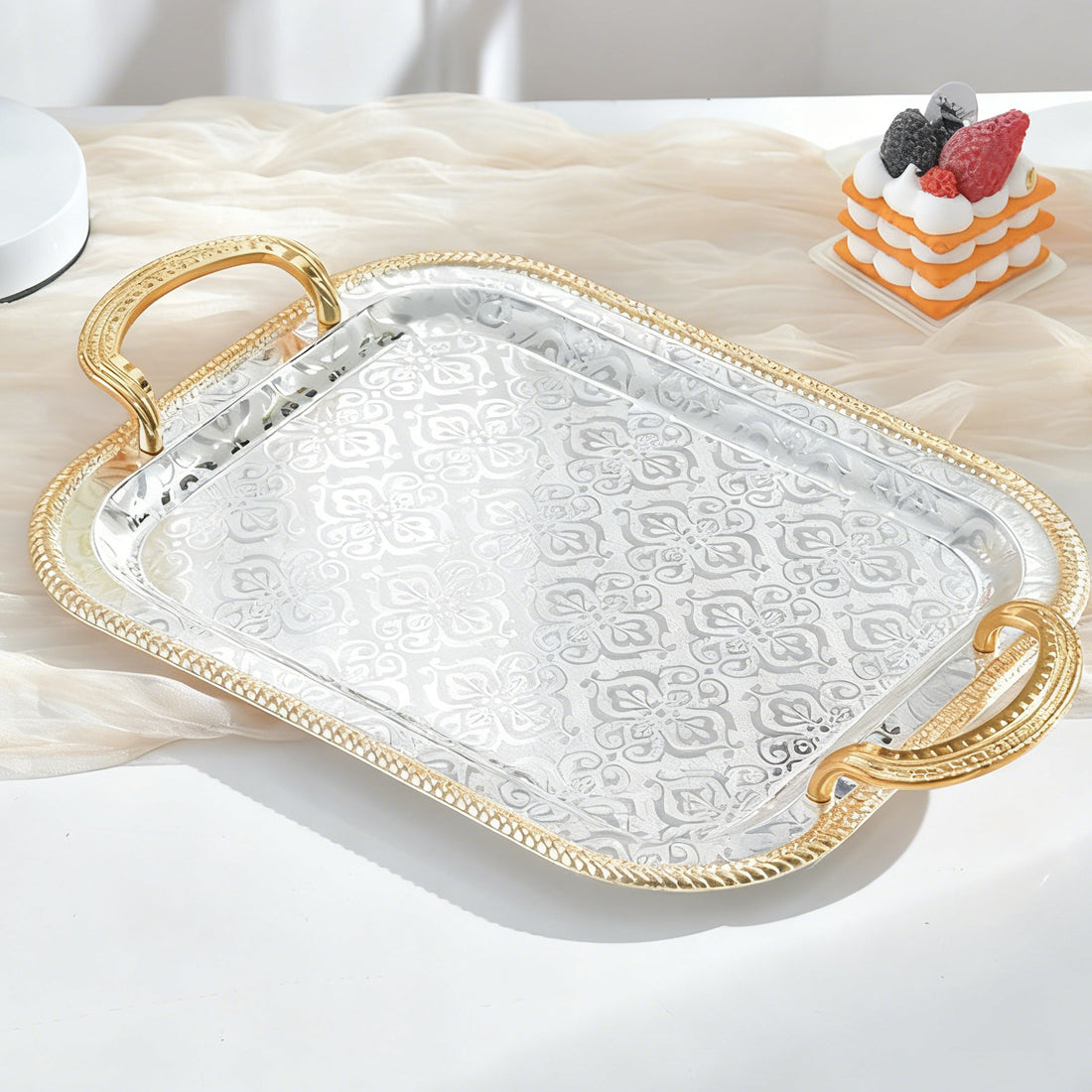 Ornate gold serving trays set of 3