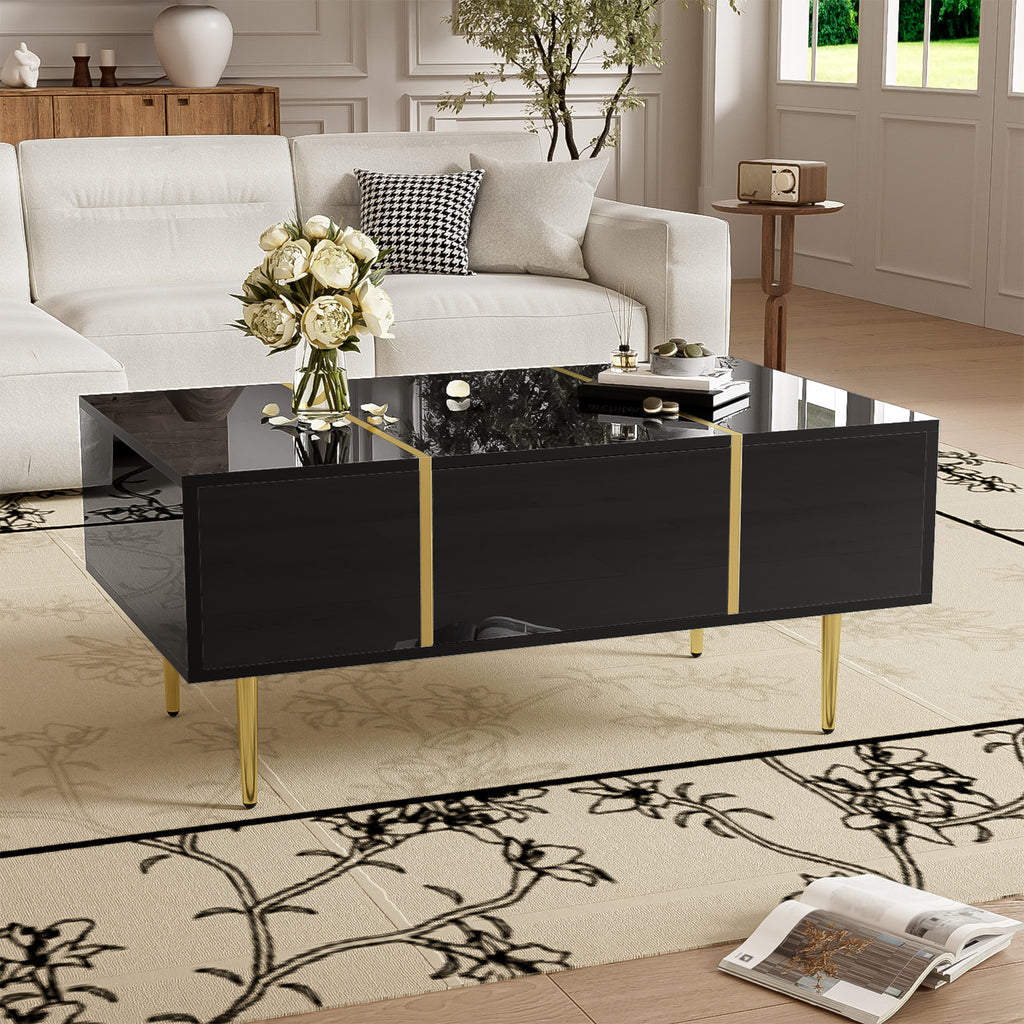 Black Gloss Coffee Table with Gold Trim