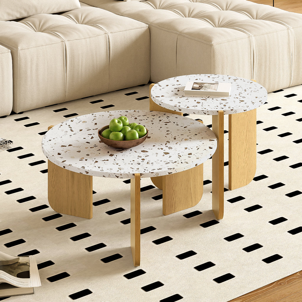Terrazzo-Effect Nesting Coffee Tables – Set of 2