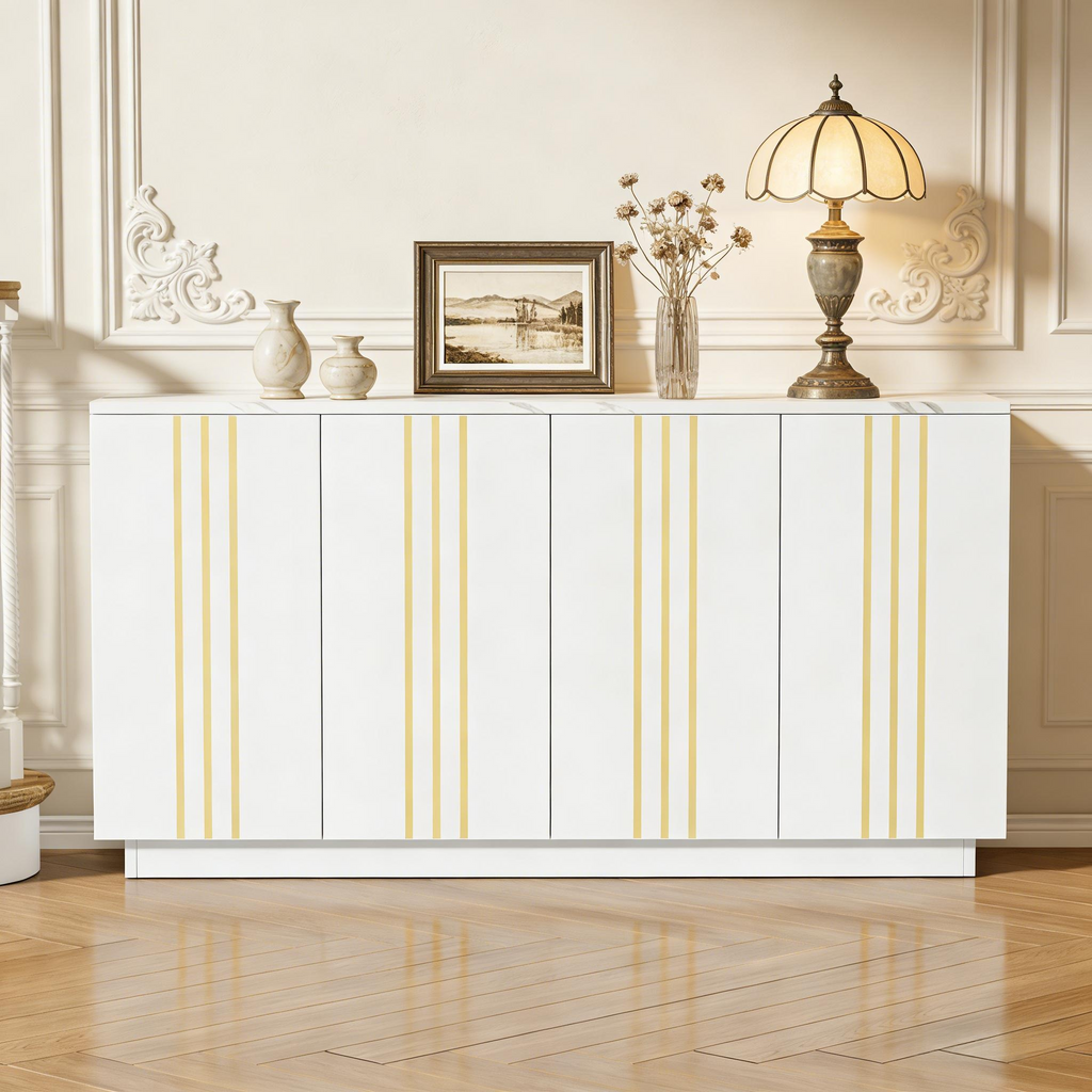 White Sideboard with Gold Stripes, 140cm
