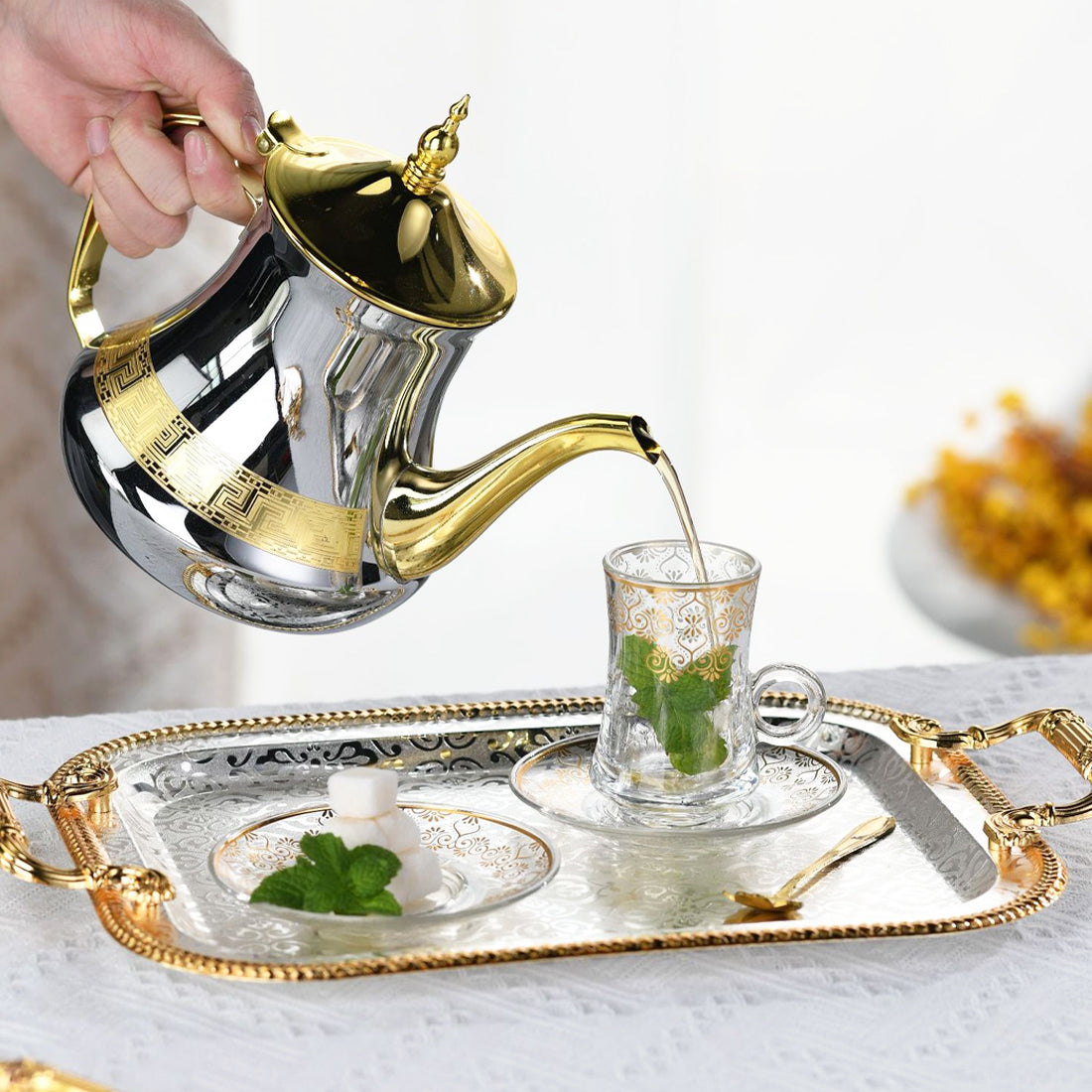 Ornate gold serving trays set of 3