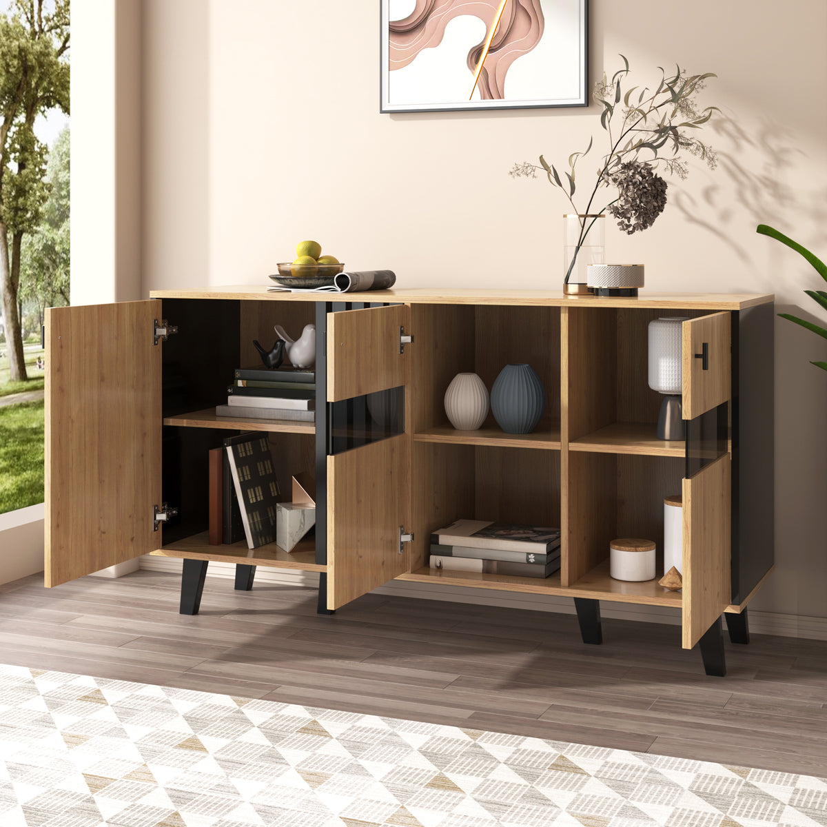 Two-Tone Sideboard – Oak & Black, 140cm