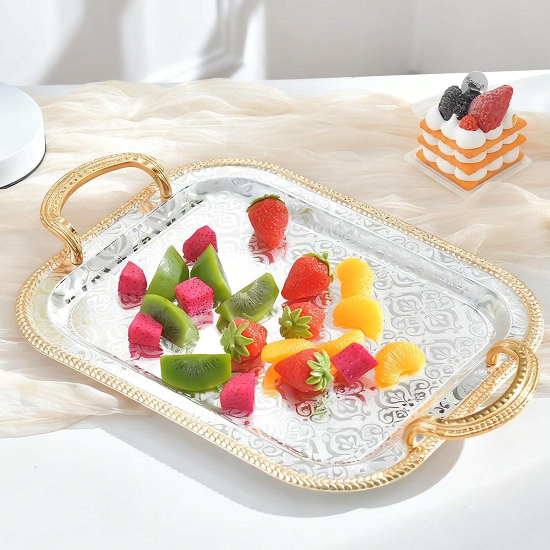 Ornate gold serving trays set of 3