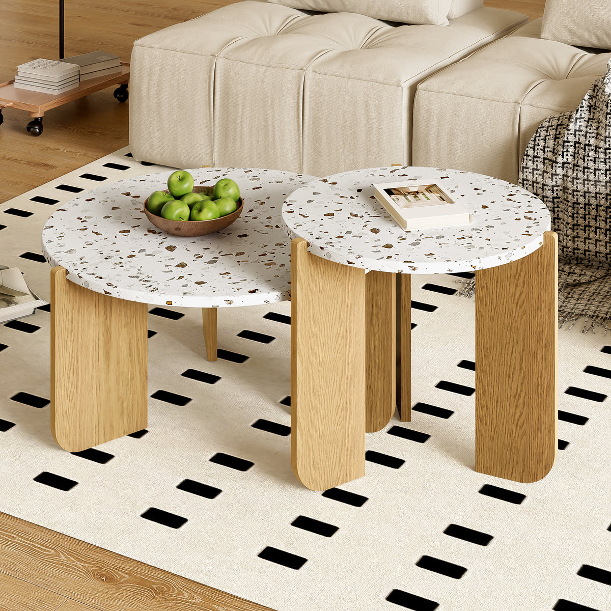 Terrazzo-Effect Nesting Coffee Tables – Set of 2