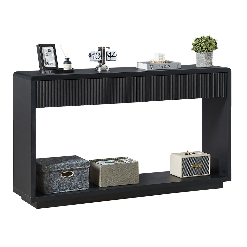 Fluted Black Console Cabinet with Drawers, 150cm