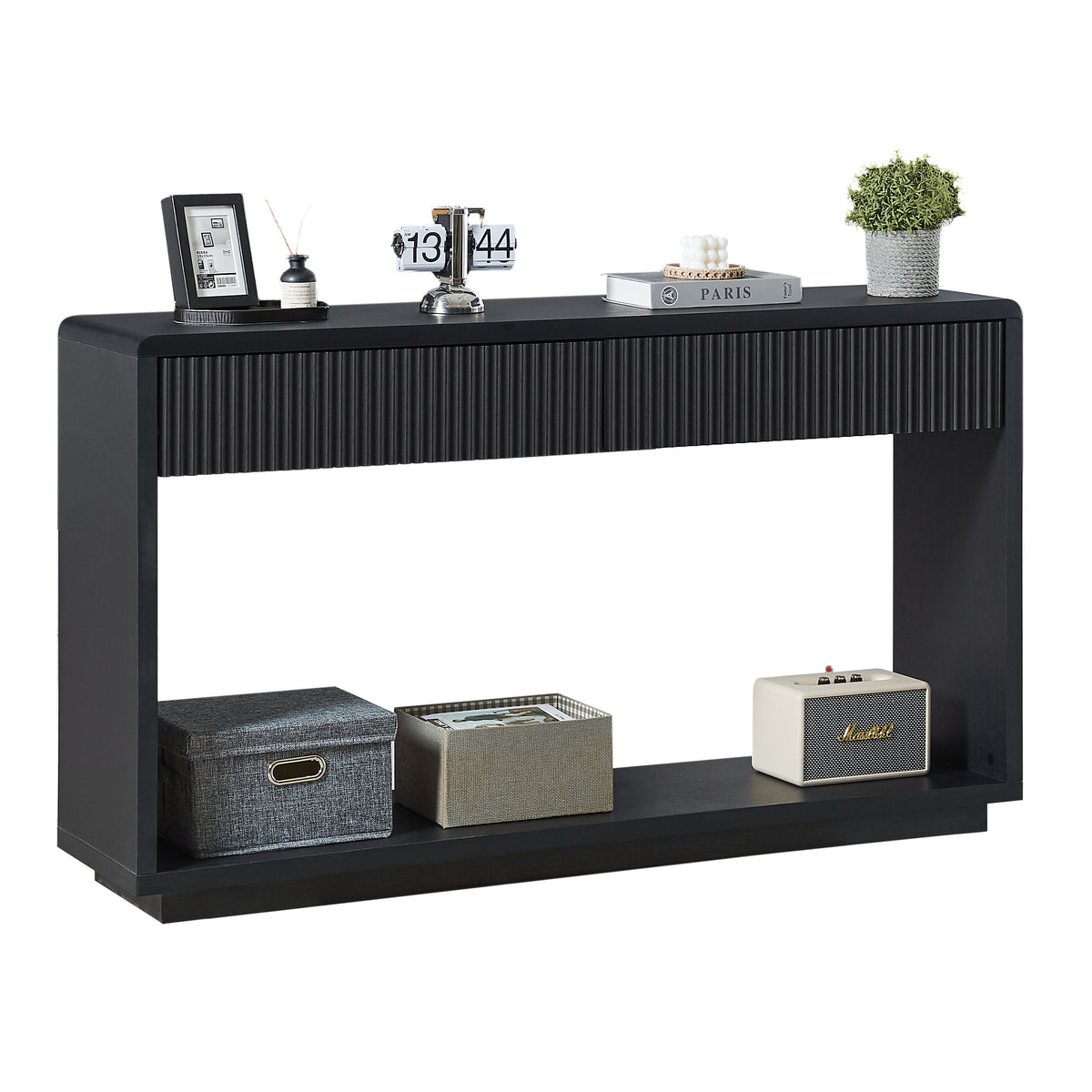 Fluted Black Console Cabinet with Drawers, 150cm