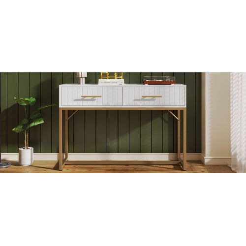Fluted White Console Table with Gold Frame