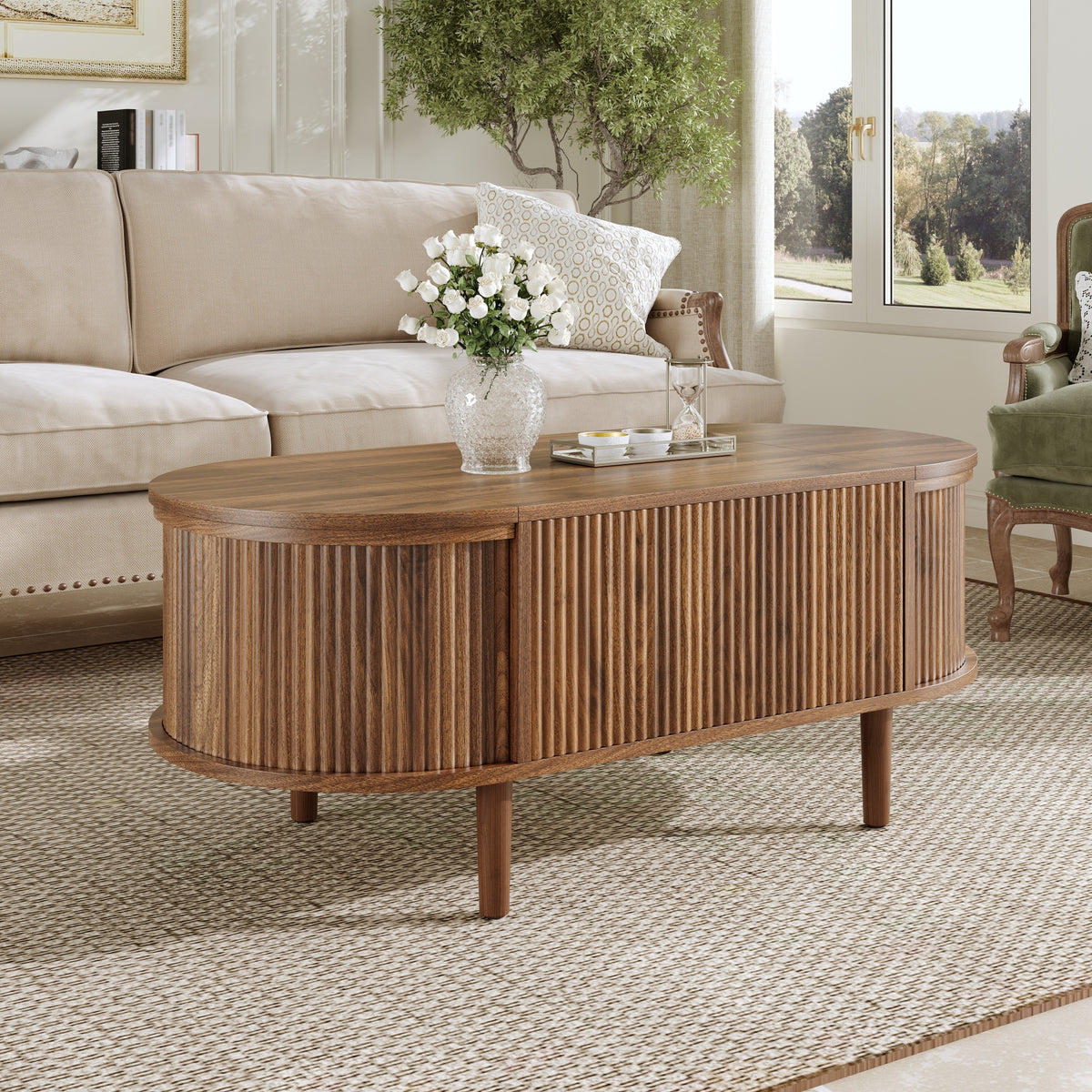 Vintage Oval Lift-Top Coffee Table – Walnut
