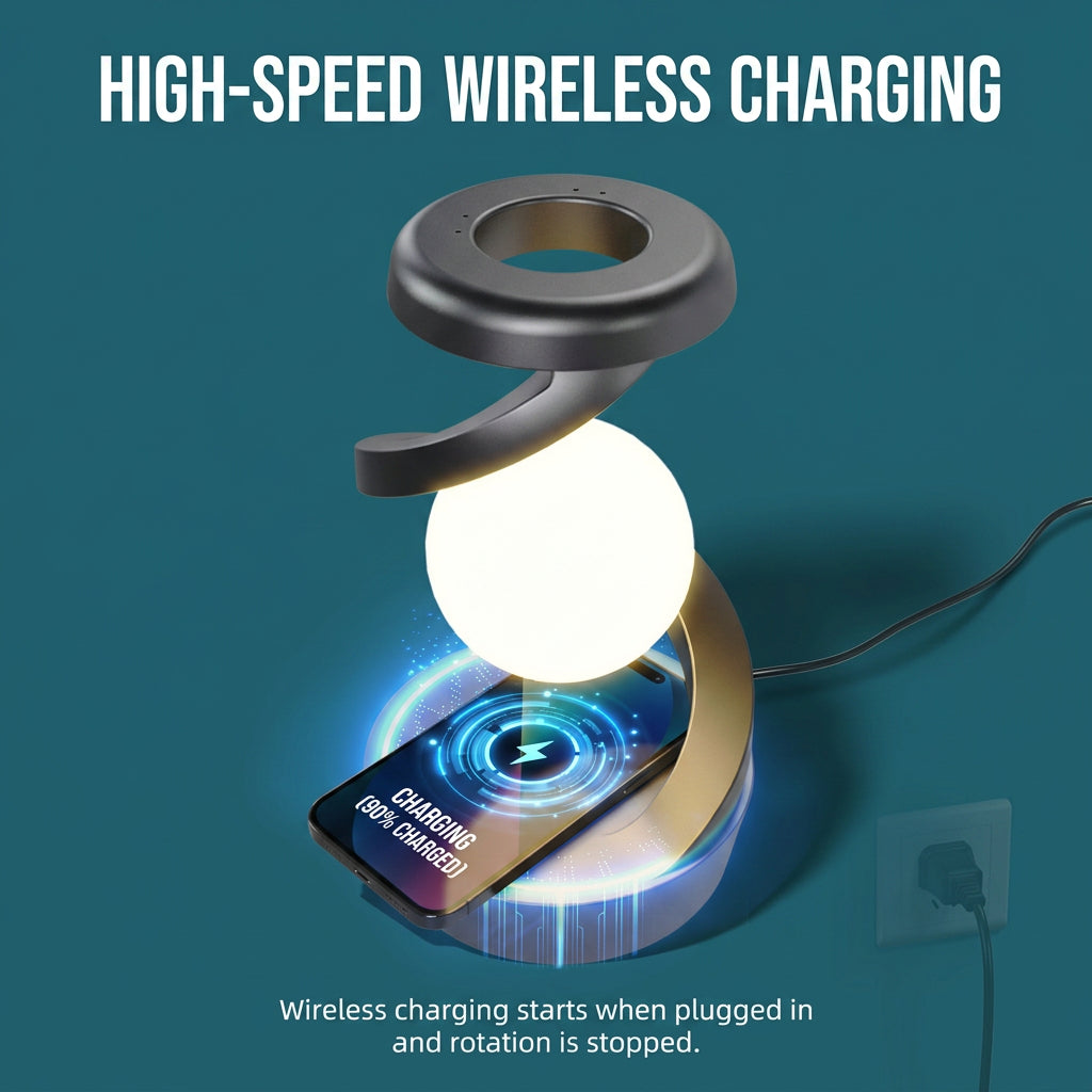 Spiral moon table lamp with wireless charger