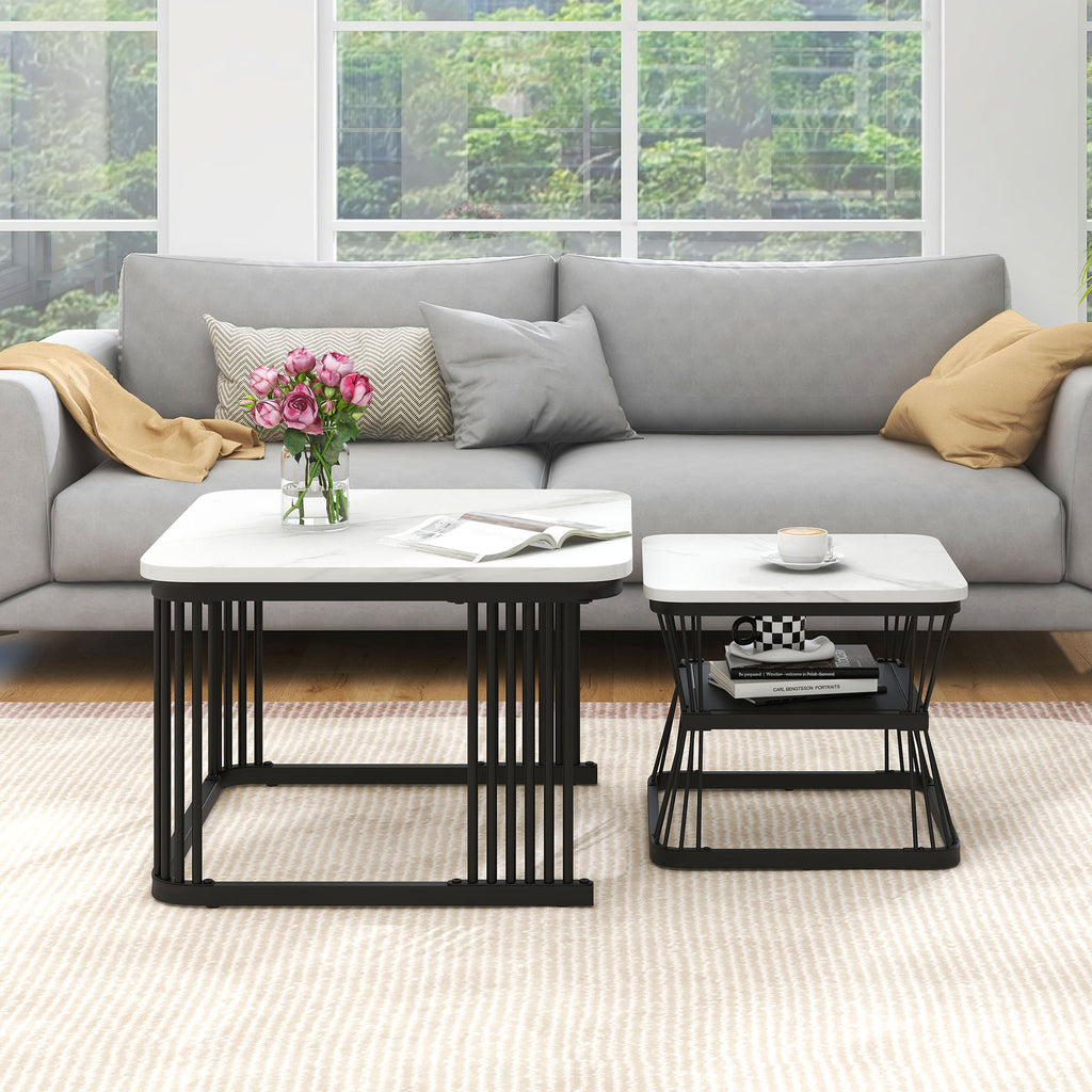 Marble-Effect Nesting Coffee Tables – Set of 2