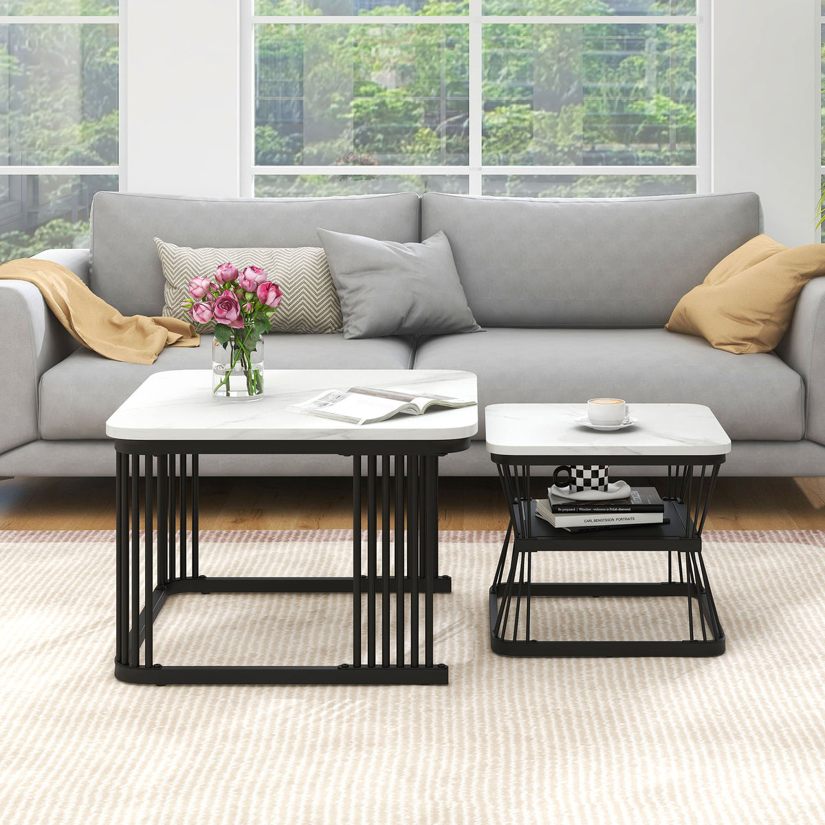 Marble-Effect Nesting Coffee Tables – Set of 2