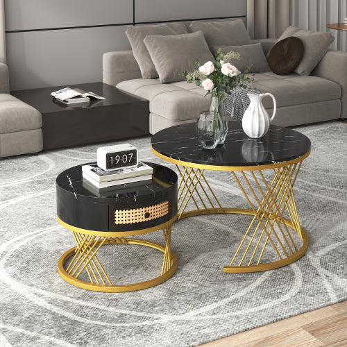 Round Nesting Coffee Tables – Marble Effect & Gold