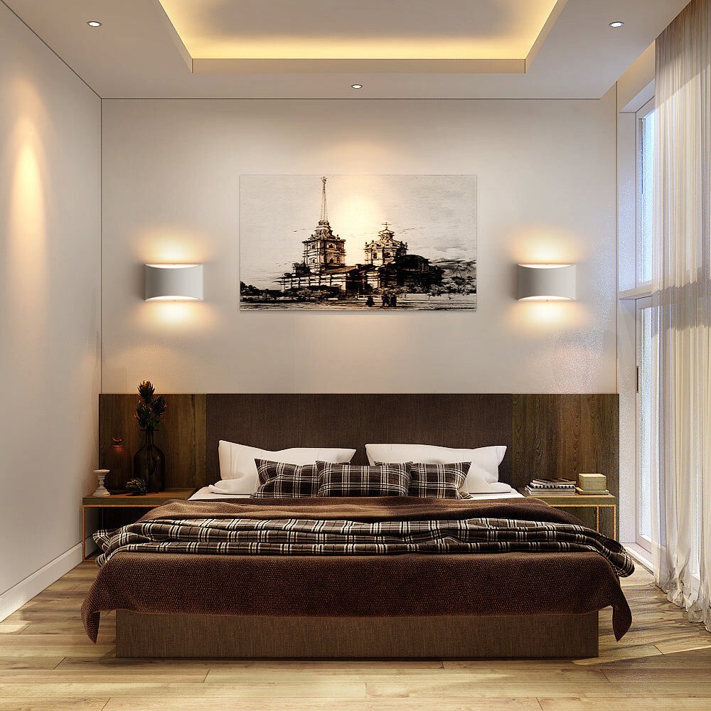 Curved up and down wall lights set of 2