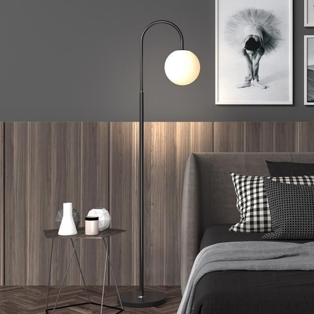 Black arc globe floor lamp